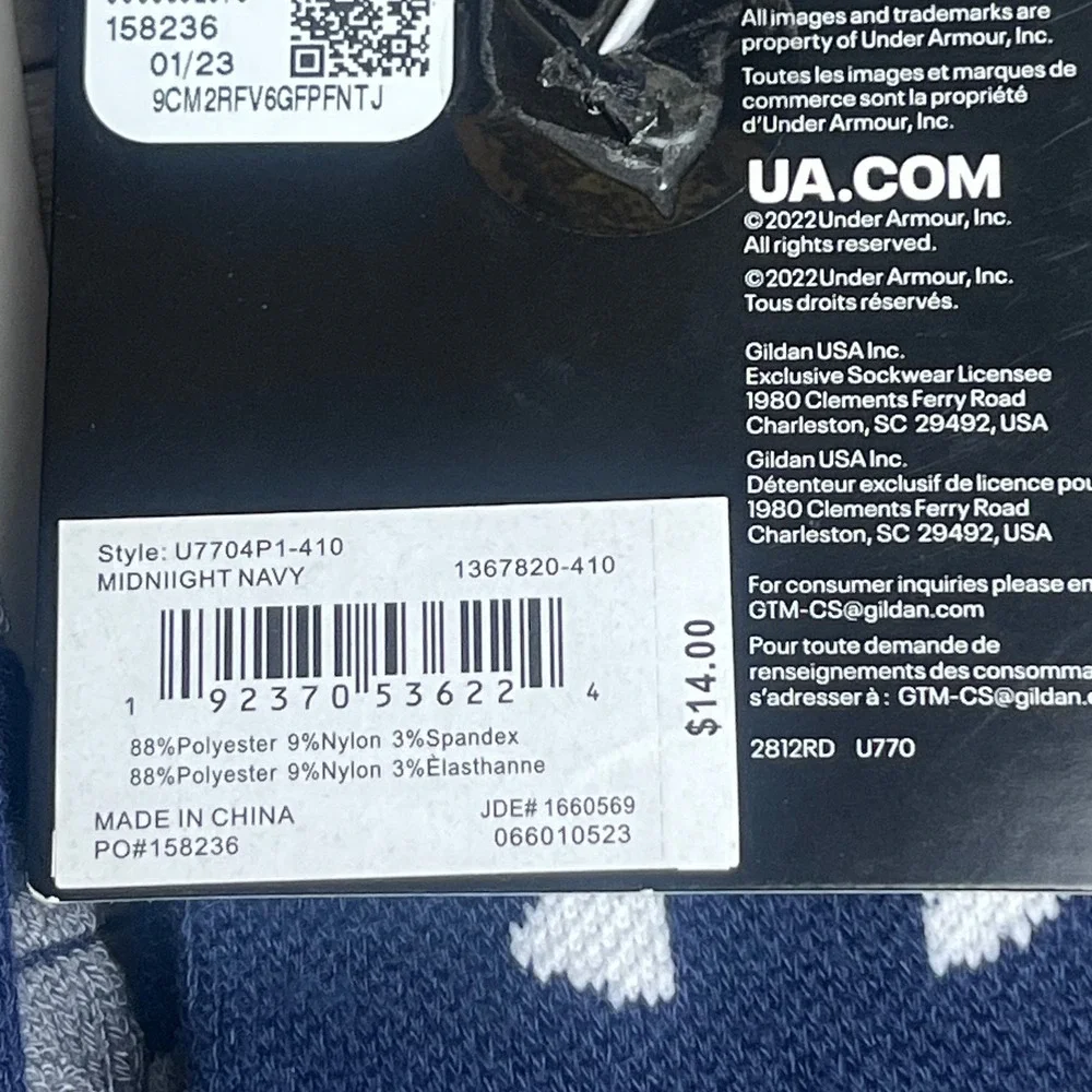2 Under Armour UA Team Cushioned Crew Socks Navy Grey Men Women Size 7-8.5 6-10‎
